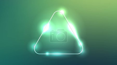 Illustration for Neon rounded triangle frame with shining effects on green background. Empty glowing techno backdrop. Vector illustration - Royalty Free Image