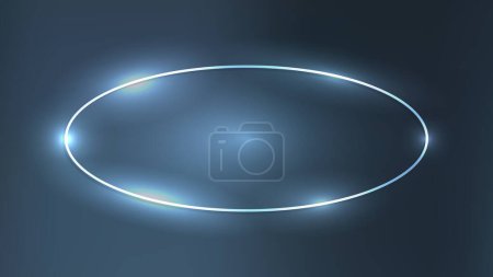 Ilustración de Marco ovalado de neón con efectos brillantes sobre fondo oscuro. Fondo tecno brillante vacío. Ilustración vectorial - Imagen libre de derechos