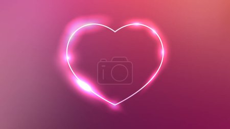 Téléchargez les illustrations : Cadre néon en forme de coeur avec des effets brillants sur fond rose. Fond techno étincelant vide. Illustration vectorielle - en licence libre de droit