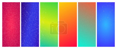 Illustration for Set of six abstract gradient geometric backgrounds with squares. Pixel backgrounds with empty space. Vector illustration - Royalty Free Image