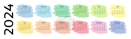 Ilustración de Horizontal calendar for 2024 isolated on a white background. Sunday to Monday, business template. Vector illustration - Imagen libre de derechos