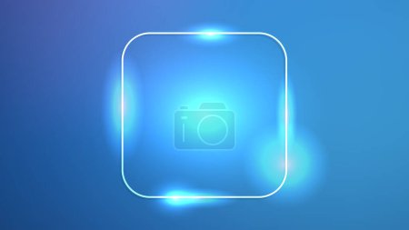 Illustration for Neon rounded square frame with shining effects on dark blue background. Empty glowing techno backdrop. Vector illustration - Royalty Free Image