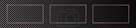 Ilustración de Conjunto de tres marcos rectangulares brillantes de oro rosa aislados sobre fondo transparente oscuro. Marco brillante con efectos brillantes. Ilustración vectorial - Imagen libre de derechos