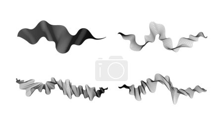 Téléchargez les illustrations : Rayures ondulées courbes. Ensemble de quatre lignes abstraites d'ondes de gradient sombre sur fond blanc. Illustration vectorielle - en licence libre de droit