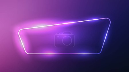Illustration for Neon rounded frame with shining effects on dark purple background. Empty glowing techno backdrop. Vector illustration - Royalty Free Image