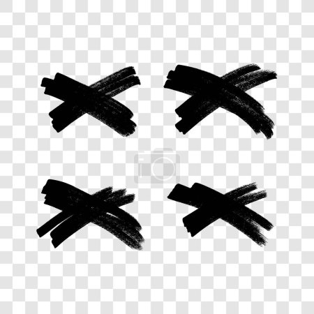 Illustration for Hand drawn brush cross symbol. Set of black sketch cross symbols on transparent background. Vector illustration - Royalty Free Image