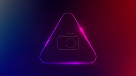 Illustration for Neon rounded triangle frame with shining effects on dark purple background. Empty glowing techno backdrop. Vector illustration - Royalty Free Image
