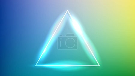 Illustration for Neon triangle frame with shining effects on green background. Empty glowing techno backdrop. Vector illustration - Royalty Free Image