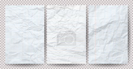 Ilustración de Set de papeles blancos limpios arrugados sobre un fondo transparente. Cuaderno vacío arrugado hojas de papel con sombra para carteles y pancartas. Ilustración vectorial - Imagen libre de derechos