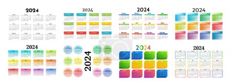 Ilustración de Conjunto de seis calendarios para 2024 aislados sobre fondo blanco. De domingo a lunes, plantilla de negocios. Ilustración vectorial - Imagen libre de derechos