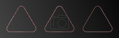 Ilustración de Conjunto de tres marcos triangulares redondeados brillantes de oro rosa aislados sobre fondo transparente oscuro. Marco brillante con efectos brillantes. Ilustración vectorial - Imagen libre de derechos