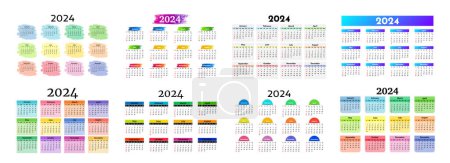 Ilustración de Conjunto de seis calendarios para 2024 aislados sobre fondo blanco. De domingo a lunes, plantilla de negocios. Ilustración vectorial - Imagen libre de derechos