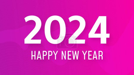 Ilustración de 2024 Feliz Año Nuevo fondo. Plantilla de banner de felicitación moderna con números blancos de Año Nuevo 2024 sobre fondo abstracto rosa con líneas. Ilustración vectorial - Imagen libre de derechos