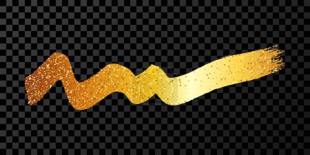 Illustration for Gold wavy grunge brush strokes. Painted ink stripe. Ink spot isolated on dark transparent background. Vector illustration - Royalty Free Image