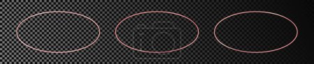 Illustration for Set of three rose gold glowing oval shape frames isolated on dark transparent background. Shiny frame with glowing effects. Vector illustration - Royalty Free Image