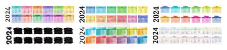 Ilustración de Conjunto de seis calendarios horizontales para 2024 aislados sobre fondo blanco. De domingo a lunes, plantilla de negocios. Ilustración vectorial - Imagen libre de derechos