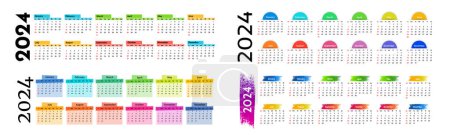 Ilustración de Conjunto de cuatro calendarios horizontales para 2024 aislados sobre fondo blanco. De domingo a lunes, plantilla de negocios. Ilustración vectorial - Imagen libre de derechos