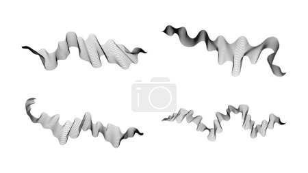 Illustration for Curved wavy stripes. Set of four abstract dark gradient wave lines on white background. Vector illustration - Royalty Free Image