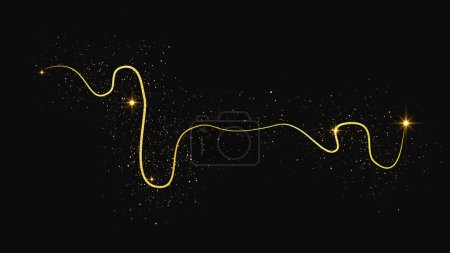 Illustration for Gold glittering confetti wave and stardust. Golden magical sparkles on dark background. Vector illustration - Royalty Free Image