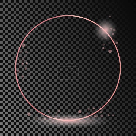 Ilustración de Marco de círculo brillante de oro rosa aislado sobre fondo transparente oscuro. Marco brillante con efectos brillantes. Ilustración vectorial - Imagen libre de derechos