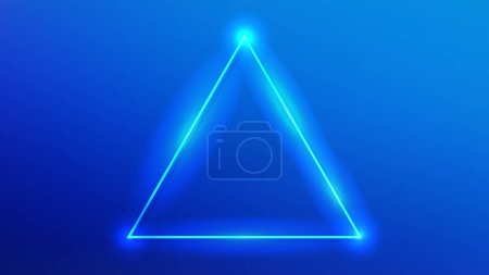 Illustration for Neon triangle frame with shining effects on blue background. Empty glowing techno backdrop. Vector illustration - Royalty Free Image