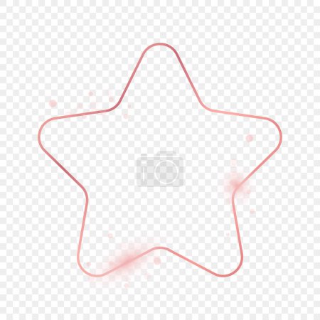 Illustration for Rose gold glowing rounded star shape frame isolated on transparent background. Shiny frame with glowing effects. Vector illustration - Royalty Free Image
