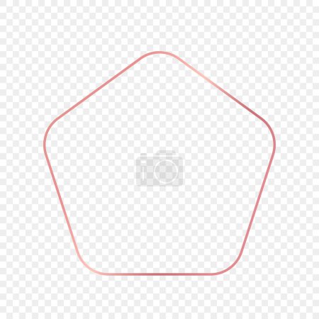 Illustration for Rose gold glowing rounded pentagon shape frame isolated on transparent background. Shiny frame with glowing effects. Vector illustration - Royalty Free Image