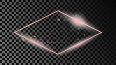 Illustration for Rose gold glowing rhombus  shape frame isolated on dark transparent background. Shiny frame with glowing effects. Vector illustration - Royalty Free Image