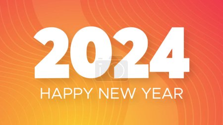 Ilustración de 2024 Feliz Año Nuevo fondo. Plantilla de banner de felicitación moderna con números blancos de Año Nuevo 2024 sobre fondo abstracto naranja con líneas. Ilustración vectorial - Imagen libre de derechos
