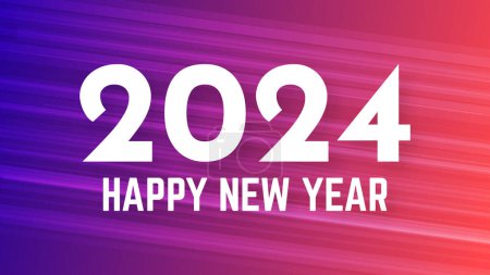 Illustration for 2024 Happy New Year background.  Modern greeting banner template with white 2024 New Year numbers on purple abstract background with lines. Vector illustration - Royalty Free Image