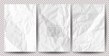 Ilustración de Conjunto de papeles blancos limpios arrugados sobre fondo transparente. Hojas de papel vacías arrugadas con sombra para carteles y pancartas. Ilustración vectorial - Imagen libre de derechos