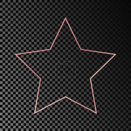 Illustration for Rose gold glowing star shape frame isolated on dark transparent background. Shiny frame with glowing effects. Vector illustration - Royalty Free Image