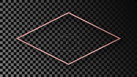Téléchargez les illustrations : Rose gold glowing rhombus shape frame with shadow isolated on dark transparent background. Shiny frame with glowing effects. Vector illustration - en licence libre de droit