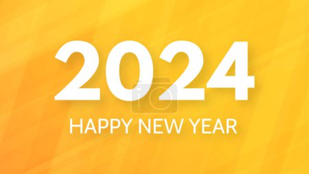 Ilustración de 2024 Feliz Año Nuevo fondo. Plantilla de banner de felicitación moderna con números blancos de Año Nuevo 2024 sobre fondo abstracto amarillo con líneas. Ilustración vectorial - Imagen libre de derechos