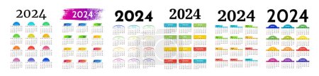 Téléchargez les illustrations : Ensemble de six calendriers pour 2024 isolés sur fond blanc. Du dimanche au lundi, modèle d'affaires. Illustration vectorielle - en licence libre de droit