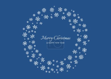 Ilustración de Feliz Navidad y Feliz Año Nuevo telones de fondo con copos de nieve blancos en forma de círculo. Fondo de vacaciones para la tarjeta de felicitación de Navidad sobre fondo azul. Ilustración vectorial - Imagen libre de derechos