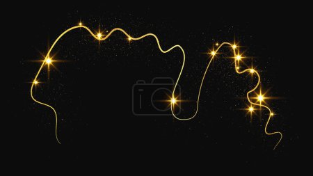 Ilustración de Oro brillante onda confeti y polvo de estrellas. Brillos mágicos dorados sobre fondo oscuro. Ilustración vectorial - Imagen libre de derechos