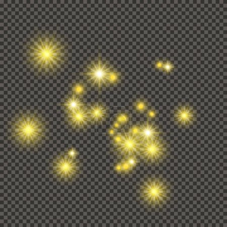 Illustration for Gold backdrop with stars and dust sparkles isolated on dark transparent background. Celebratory magical Christmas shining light effect. Vector illustration - Royalty Free Image