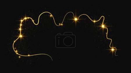 Illustration for Gold glittering confetti wave and stardust. Golden magical sparkles on dark background. Vector illustration - Royalty Free Image