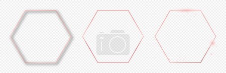 Ilustración de Conjunto de tres marcos de hexágono resplandeciente de oro rosa aislados sobre fondo transparente. Marco brillante con efectos brillantes. Ilustración vectorial - Imagen libre de derechos