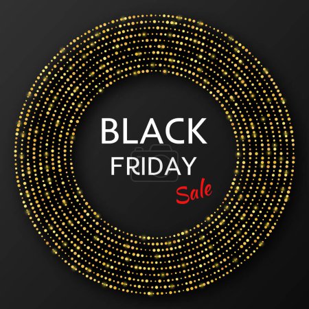 Illustration for Black Friday sale inscription on gold glowing halftone dotted circle. Vector illustration - Royalty Free Image