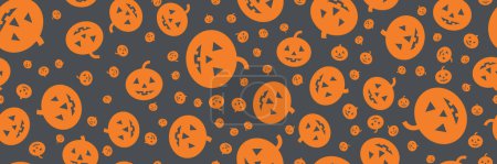 Téléchargez les illustrations : Modèle Halloween sans couture avec des citrouilles. Fond de bande dessinée de vacances. Illustration vectorielle - en licence libre de droit