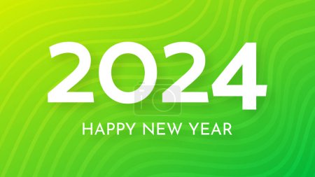 Ilustración de 2024 Feliz Año Nuevo fondo. Plantilla de banner de felicitación moderna con números blancos de Año Nuevo 2024 sobre fondo abstracto verde con líneas. Ilustración vectorial - Imagen libre de derechos