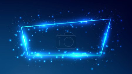 Ilustración de Marco trapezoidal de neón con efectos brillantes y destellos sobre fondo azul oscuro. Fondo tecno brillante vacío. Ilustración vectorial - Imagen libre de derechos