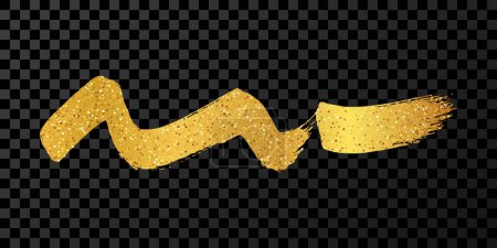Illustration for Gold wavy grunge brush strokes. Painted ink stripe. Ink spot isolated on dark transparent background. Vector illustration - Royalty Free Image