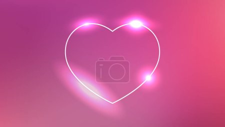 Téléchargez les illustrations : Cadre néon en forme de coeur avec des effets brillants sur fond rose. Fond techno étincelant vide. Illustration vectorielle - en licence libre de droit