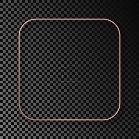 Illustration for Rose gold glowing rounded square frame with shadow isolated on dark transparent background. Shiny frame with glowing effects. Vector illustration - Royalty Free Image