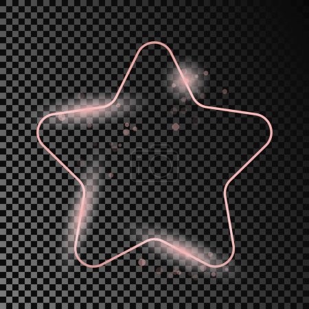 Téléchargez les illustrations : Rose gold glowing rounded star shape frame isolated on dark transparent background. Shiny frame with glowing effects. Vector illustration - en licence libre de droit