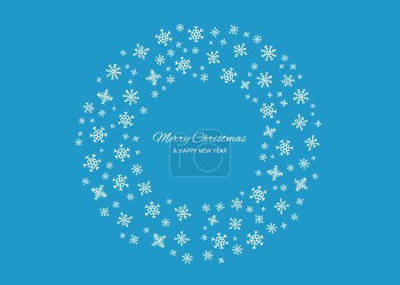 Illustration for Merry Christmas and Happy New Year backdrops with white snowflakes in circle form. Holidays background for Christmas greeting card on blue background. Vector illustration - Royalty Free Image