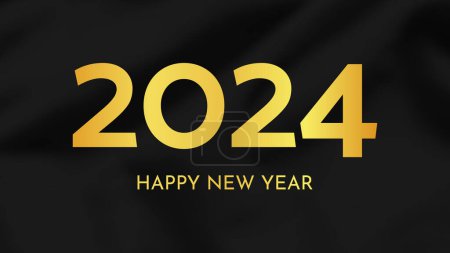 Ilustración de 2024 Feliz Año Nuevo fondo. Plantilla de banner de felicitación moderna con números de Año Nuevo de oro 2024 sobre fondo de seda oscura arrugada. Ilustración vectorial - Imagen libre de derechos